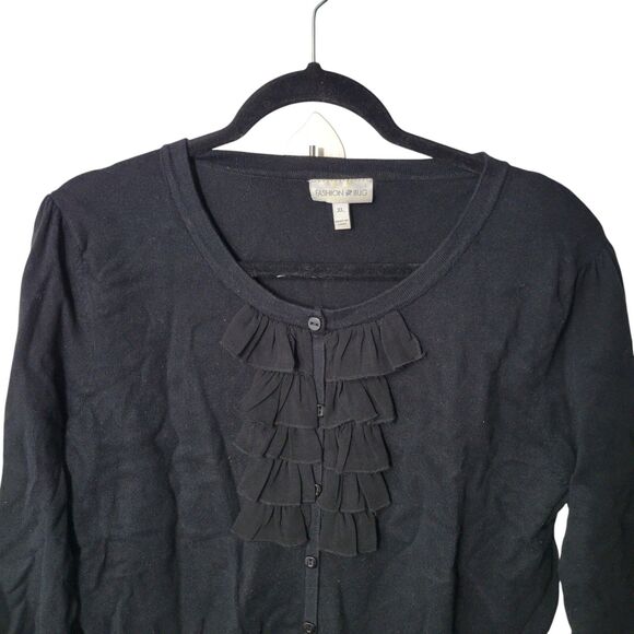 Fashion Bug Womens Sz XL Black Solid 3/4 Sleeve Knitted Button Down Cardigan To - Picture 9 of 11